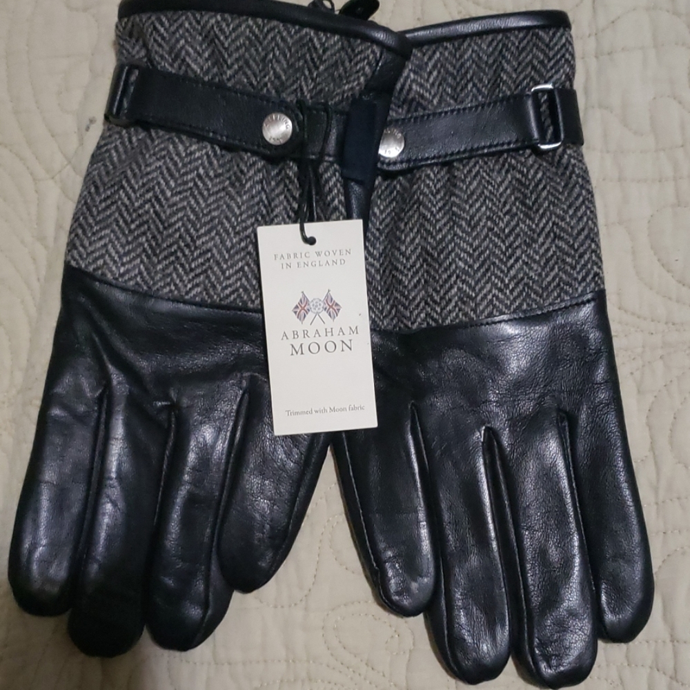 Sterling Abraham Moon Black Leather & wool gloves